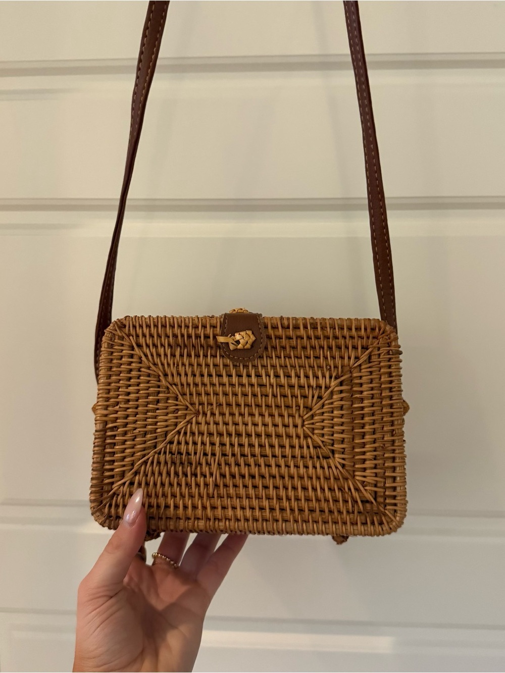 Woven Rattan Crossbody Bag in Natural Brown - Picture 7 of 9